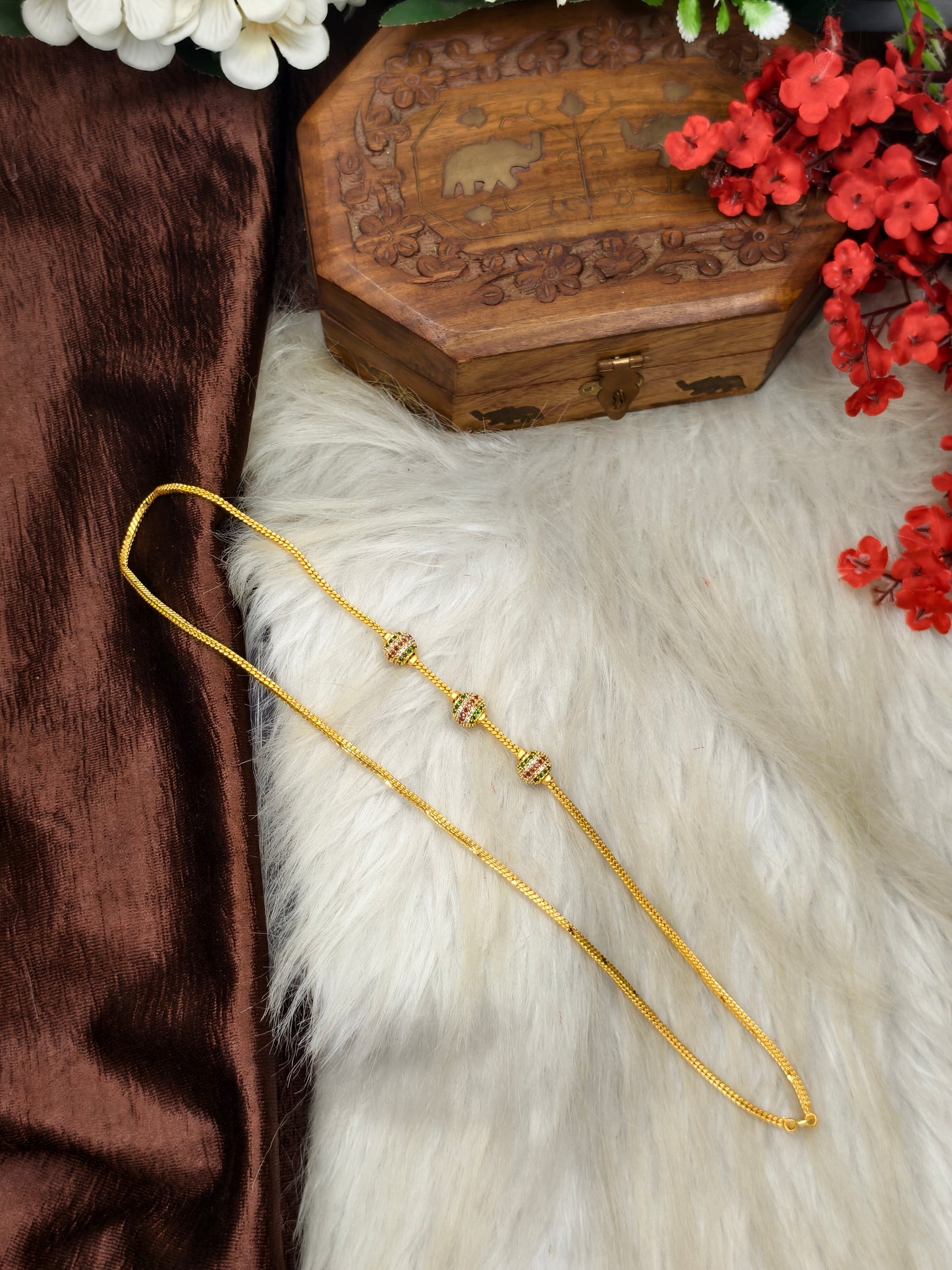Foming Mugappu chain (1Gram Gold plated) Stone Ball  Model Real gold look