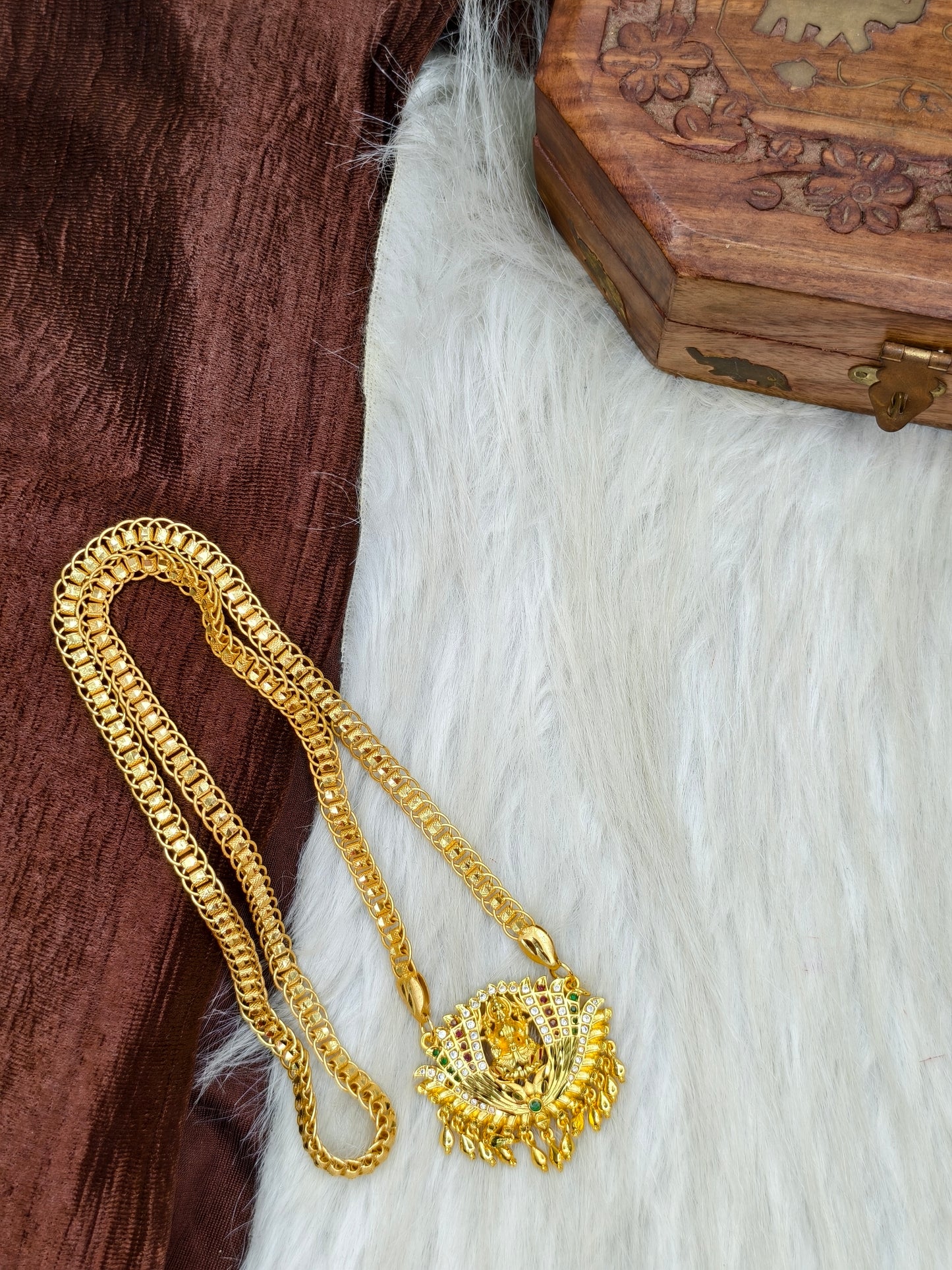 ✨ Stone Dollar Matte Finish Chain – Gold Plated Jewellery for Women✨