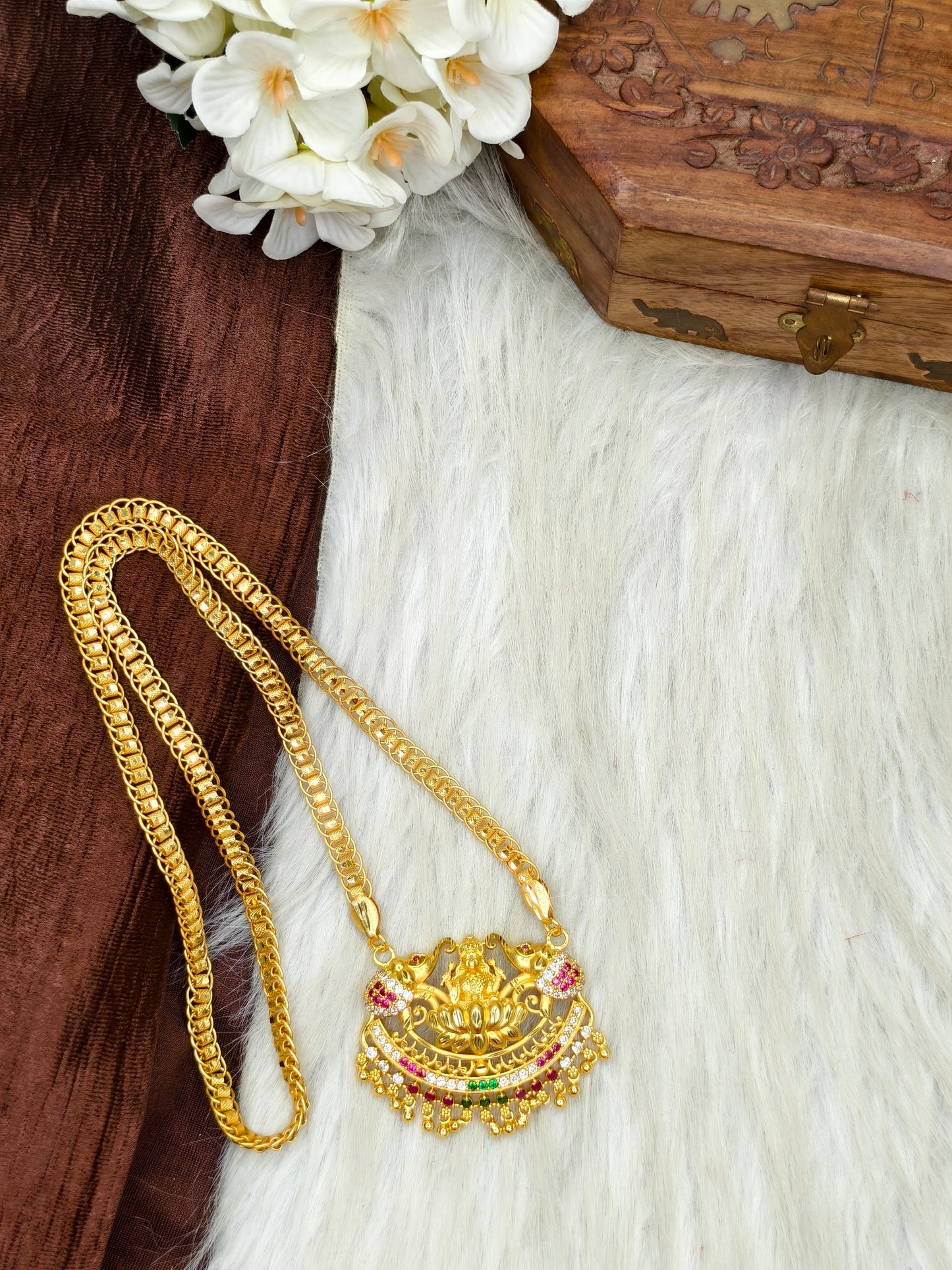 ✨ Stone Dollar Matte Finish Chain – Gold Plated Jewellery for Women✨
