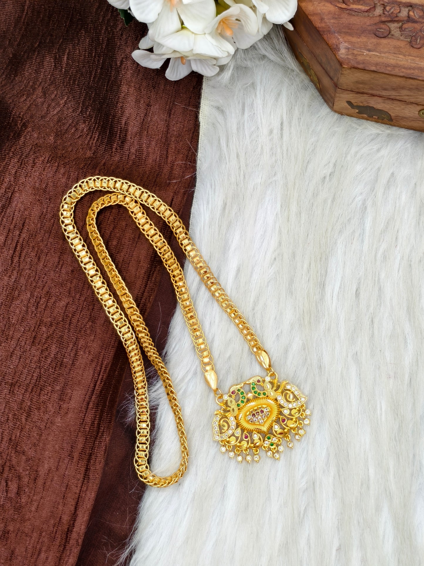 ✨ Stone Dollar Matte Finish Chain – Gold Plated Jewellery for Women✨