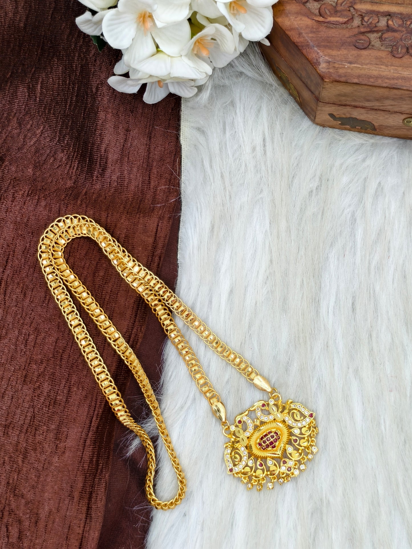 ✨ Stone Dollar Matte Finish Chain – Gold Plated Jewellery for Women✨