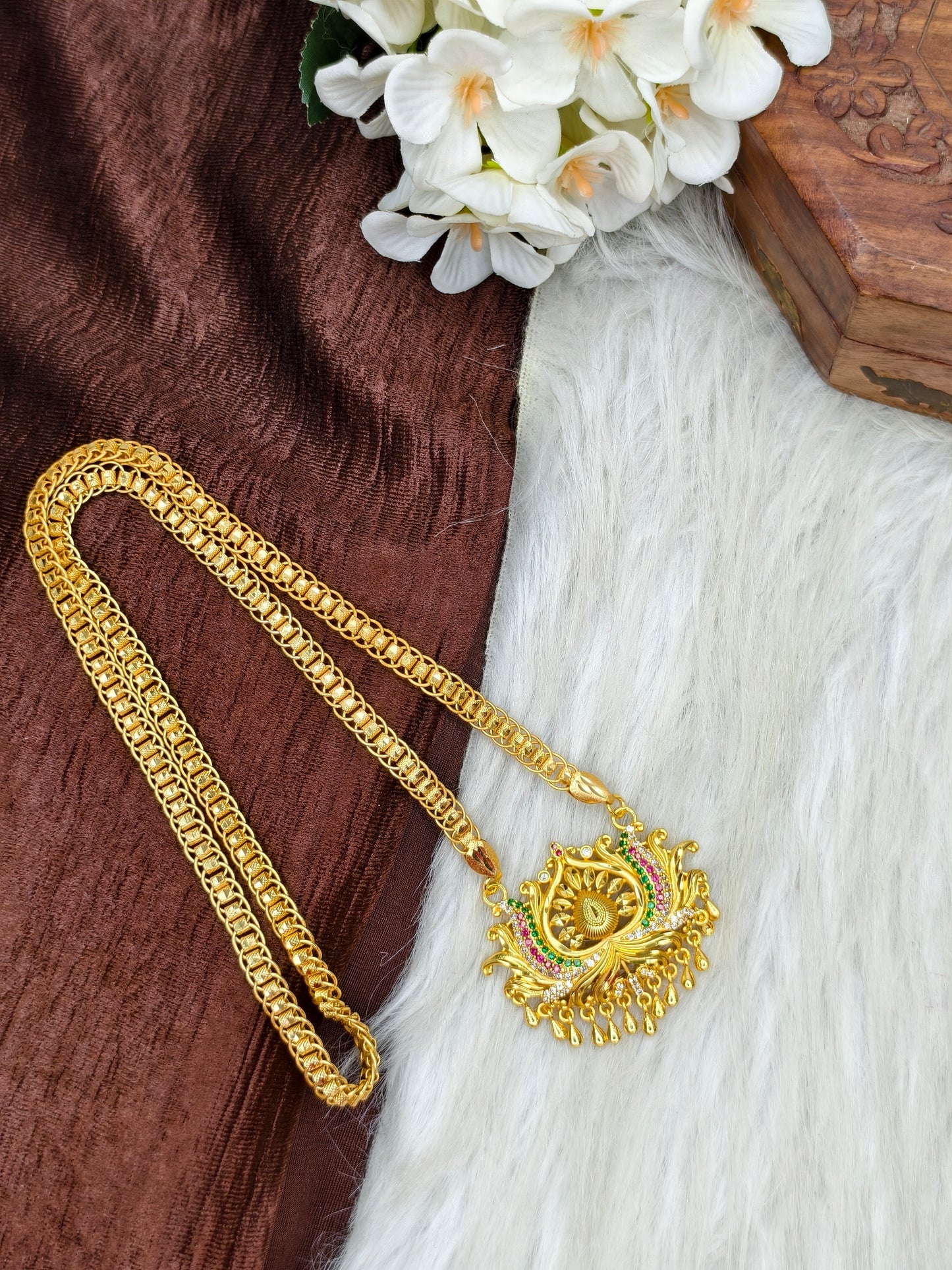✨ Stone Dollar Matte Finish Chain – Gold Plated Jewellery for Women✨