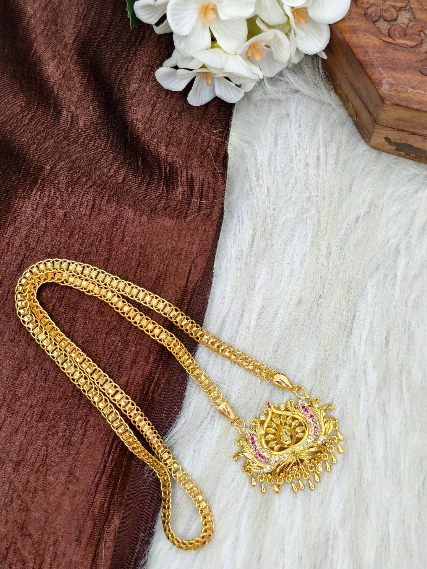 ✨ Stone Dollar Matte Finish Chain – Gold Plated Jewellery for Women✨