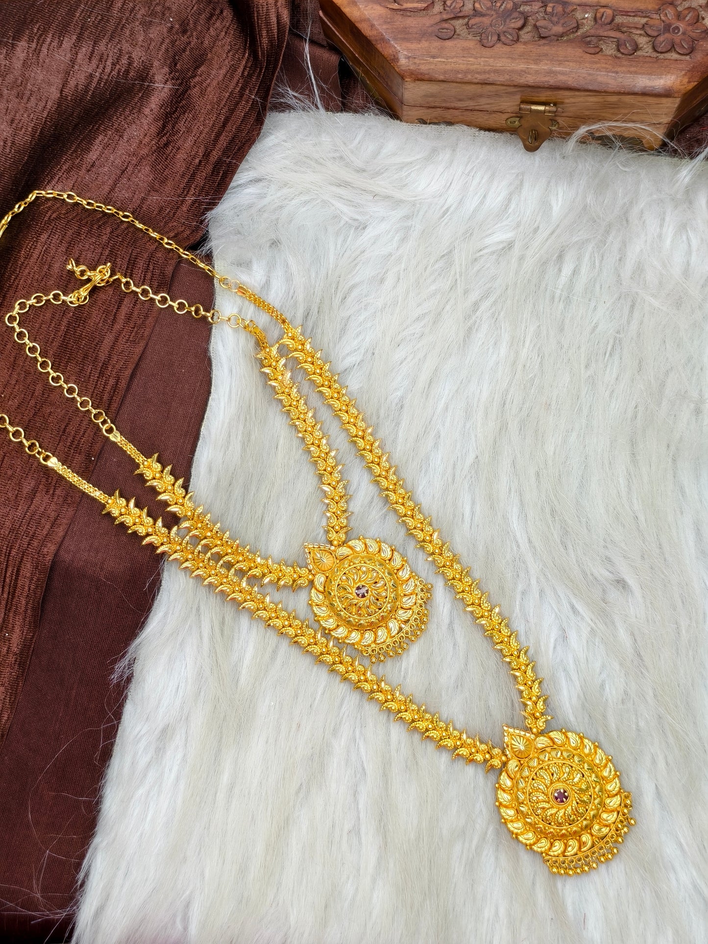 1 Gram Gold Plated Matte Finish Haram Necklace Combo for Women – Traditional Bridal Jewellery