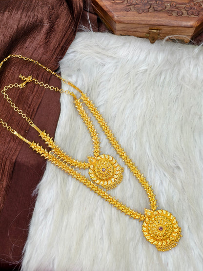 1 Gram Gold Plated Matte Finish Haram Necklace Combo for Women – Traditional Bridal Jewellery