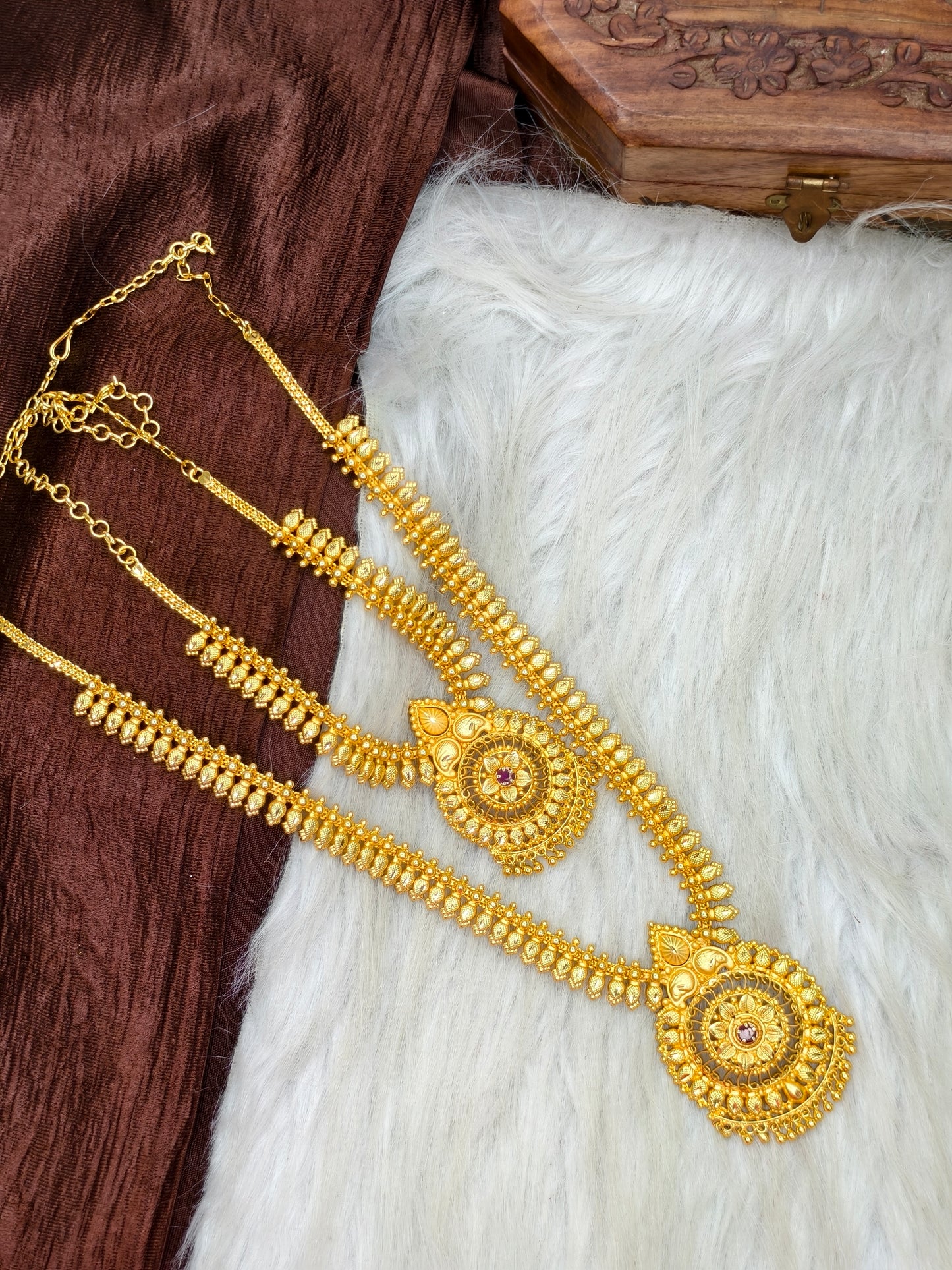 1 Gram Gold Plated Matte Finish Haram Necklace Combo for Women – Traditional Bridal Jewellery