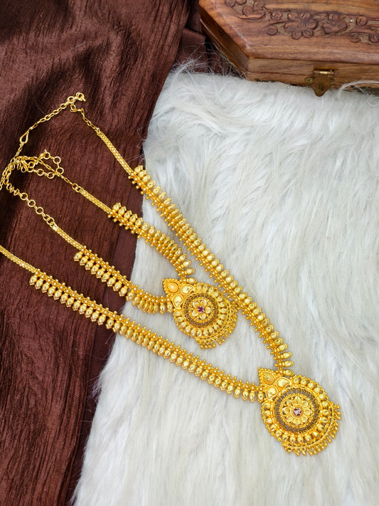 1 Gram Gold Plated Matte Finish Haram Necklace Combo for Women – Traditional Bridal Jewellery