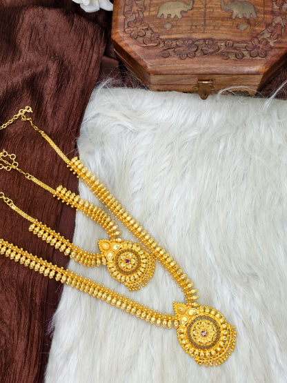 1 Gram Gold Plated Matte Finish Haram Necklace Combo for Women – Traditional Bridal Jewellery