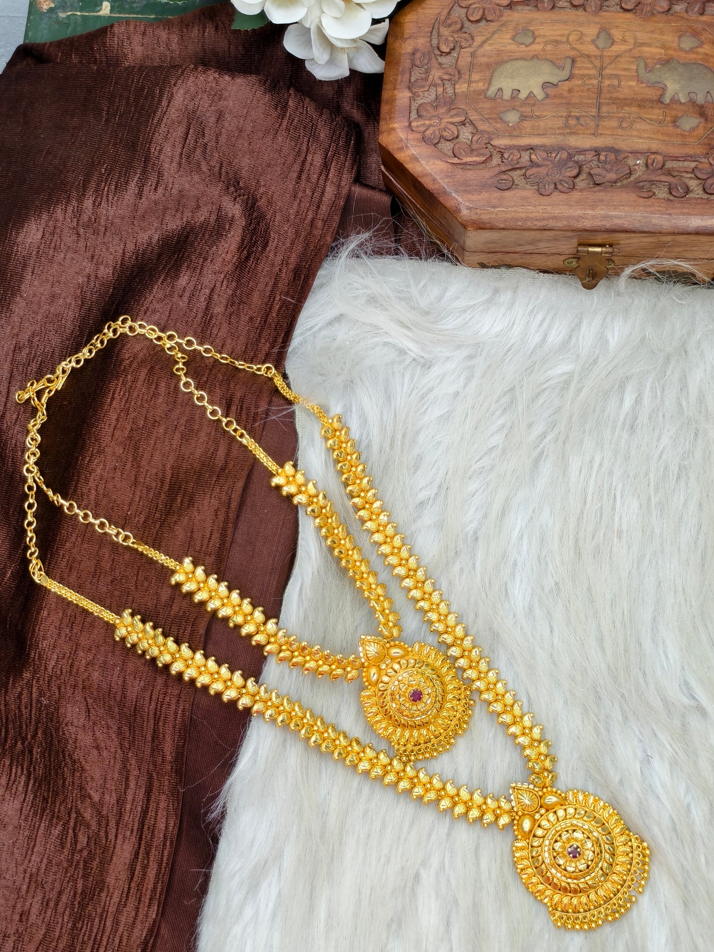 1 Gram Gold Plated Matte Finish Haram Necklace Combo for Women – Traditional Bridal Jewellery
