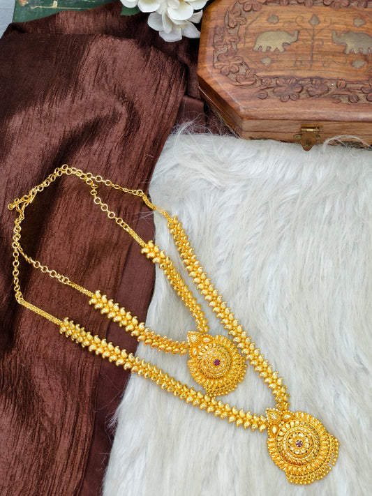 1 Gram Gold Plated Matte Finish Haram Necklace Combo for Women – Traditional Bridal Jewellery