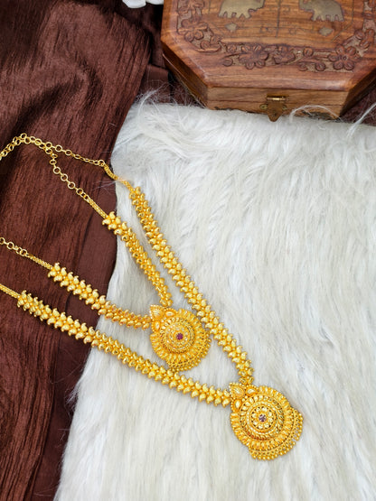 1 Gram Gold Plated Matte Finish Haram Necklace Combo for Women – Traditional Bridal Jewellery