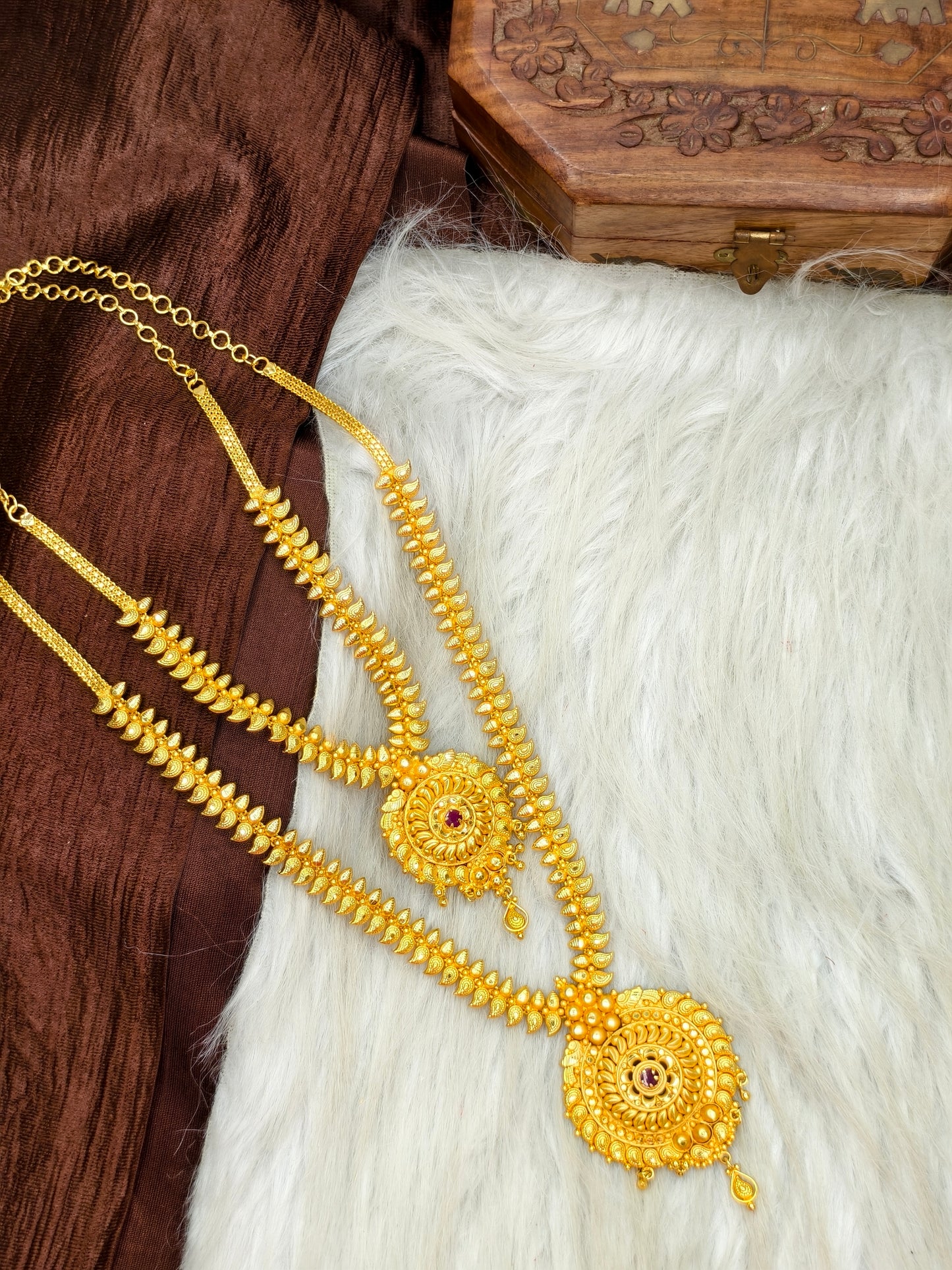 1 Gram Gold Plated Matte Finish Haram Necklace Combo for Women – Traditional Bridal Jewellery