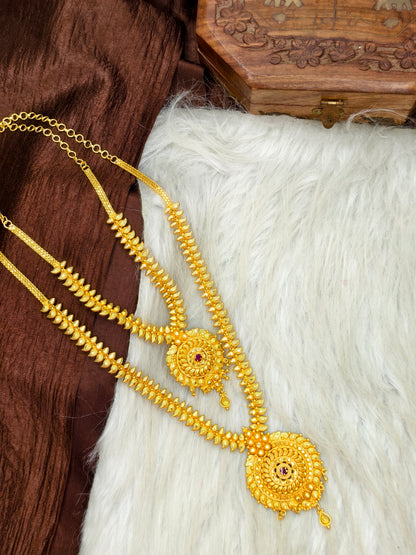 1 Gram Gold Plated Matte Finish Haram Necklace Combo for Women – Traditional Bridal Jewellery