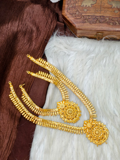 1 Gram Gold Plated Matte Finish Haram Necklace Combo for Women – Traditional Bridal Jewellery