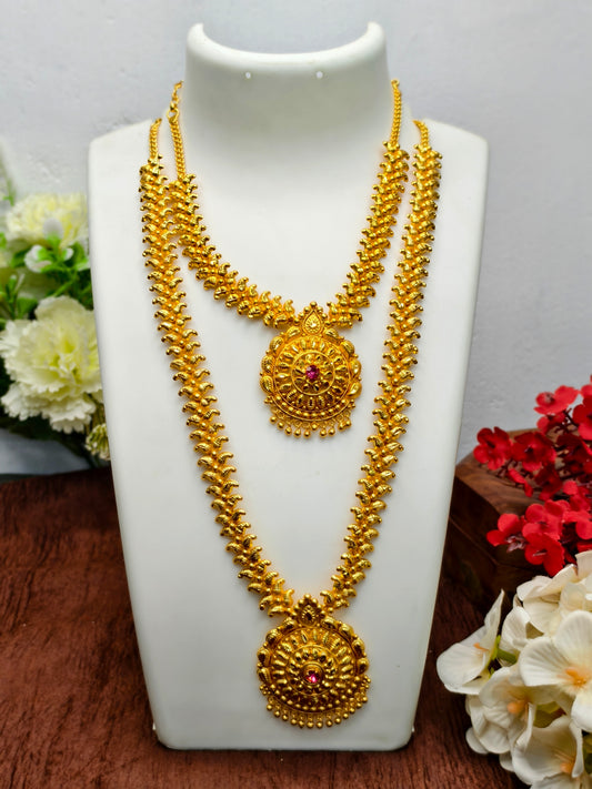 1 Gram Gold Plated Matte Finish Haram Necklace Combo for Women – Traditional Bridal Jewellery