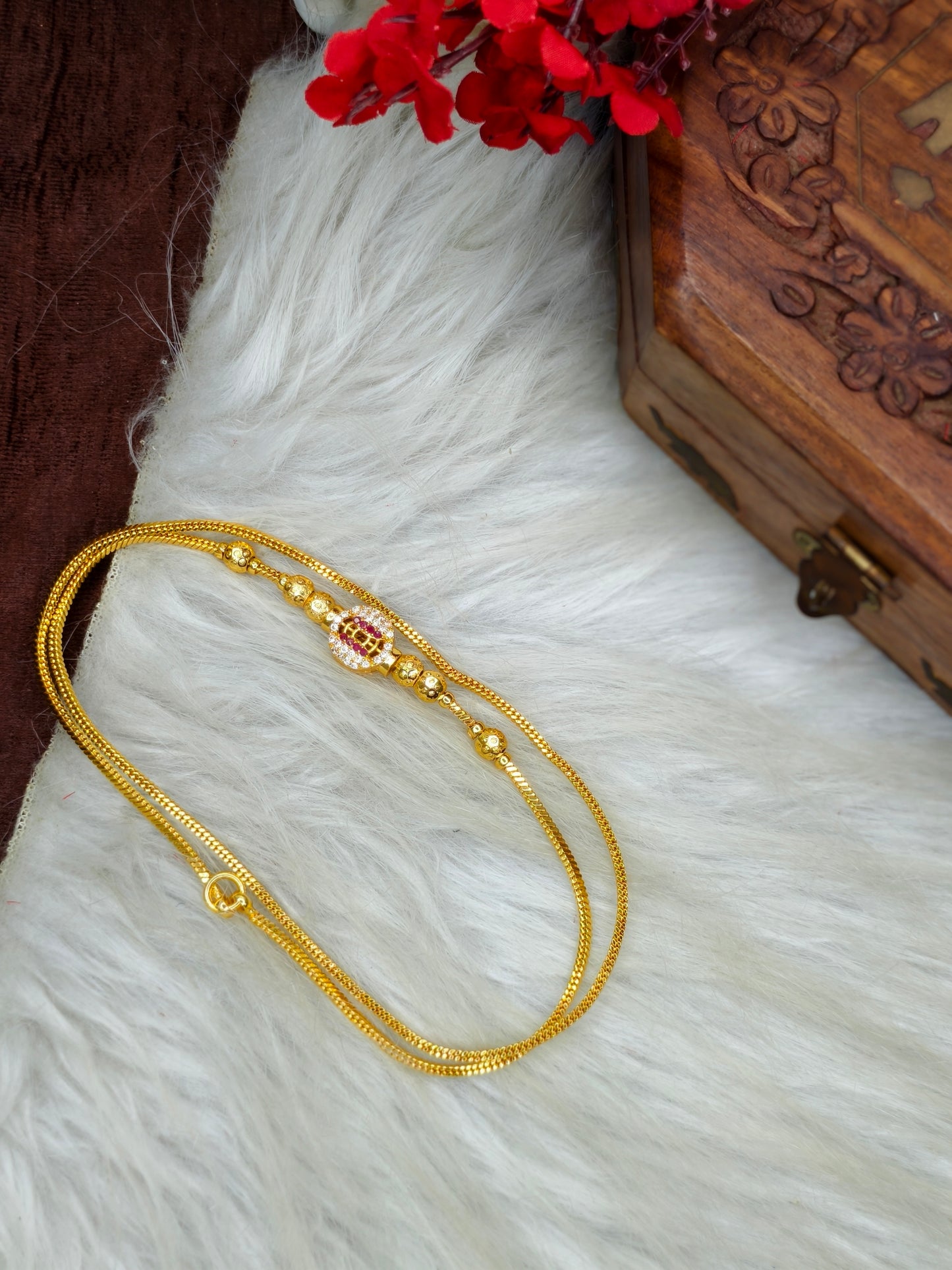 Micro gold plated Mugappu chain (1Gram Gold plated) Stone Model