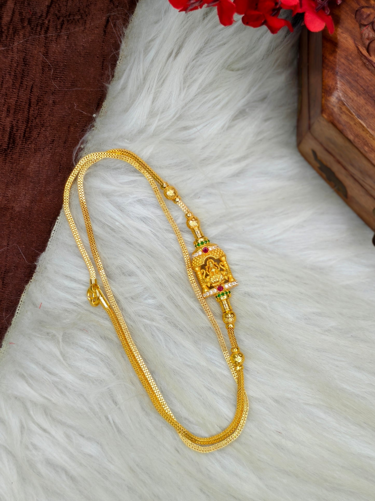 Micro gold plated Mugappu chain (1Gram Gold plated) Stone Model