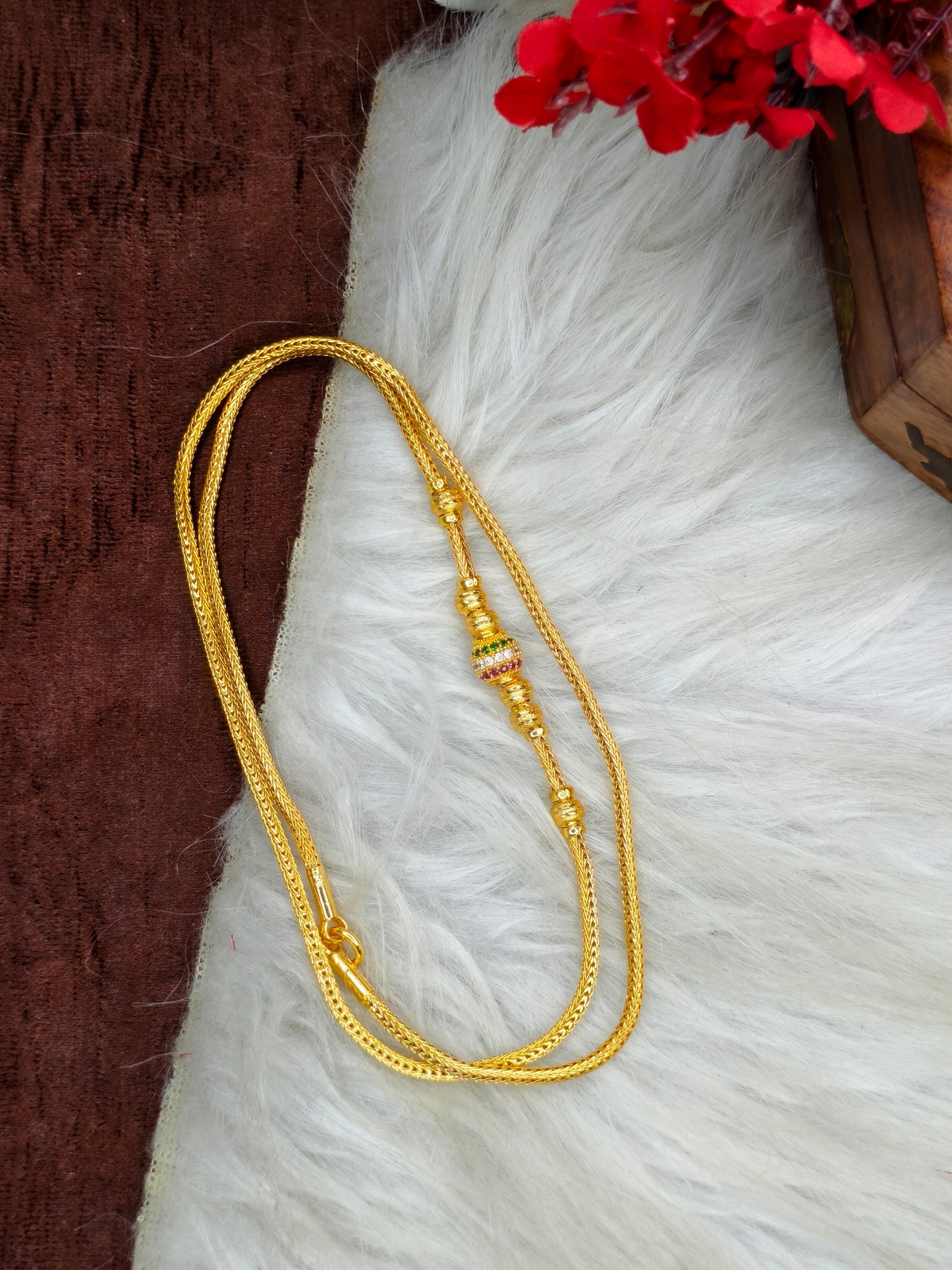 Micro gold plated Mugappu chain (1Gram Gold plated) Stone Model