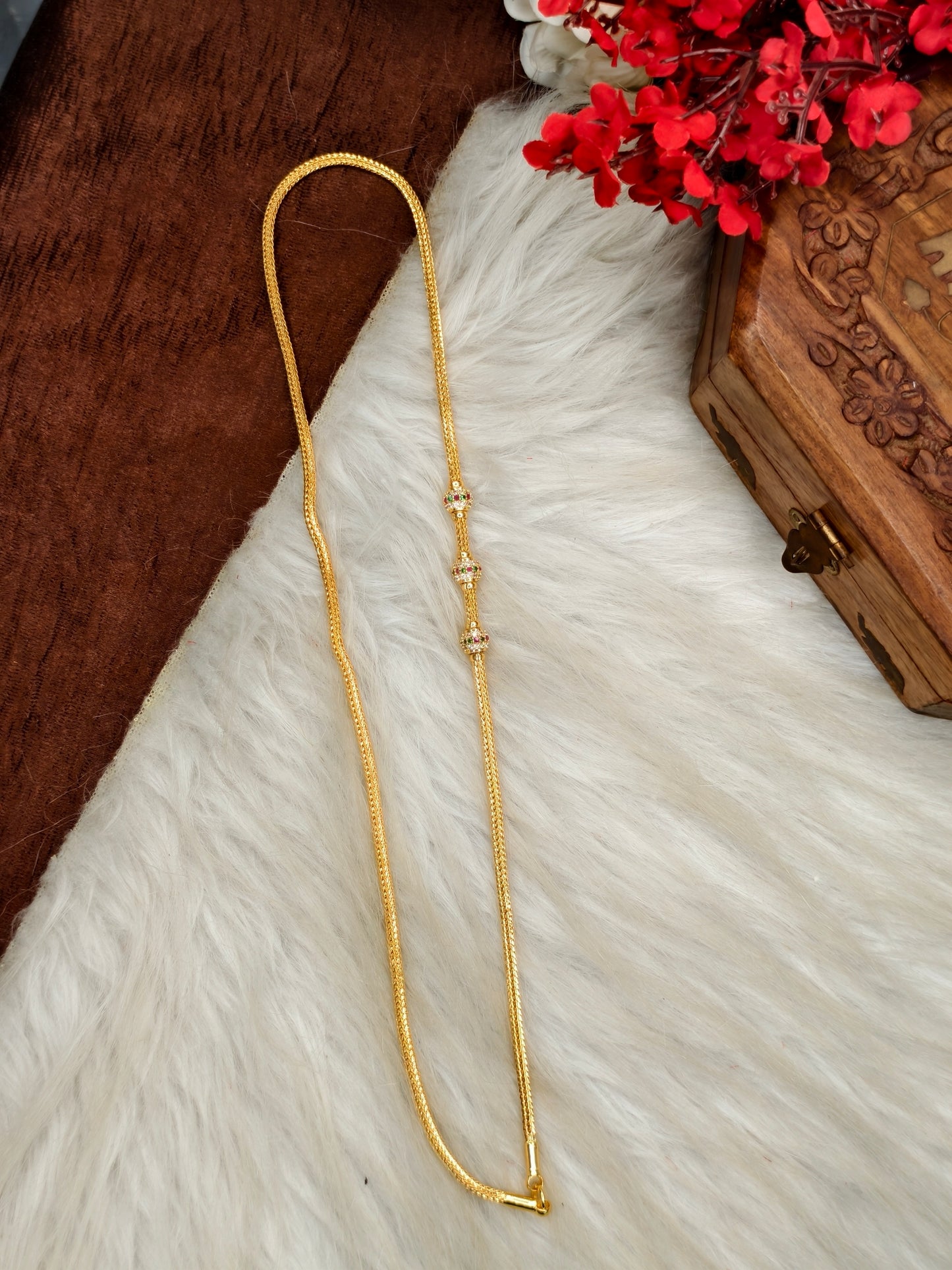 Micro gold plated Mugappu chain (1Gram Gold plated) Stone Model