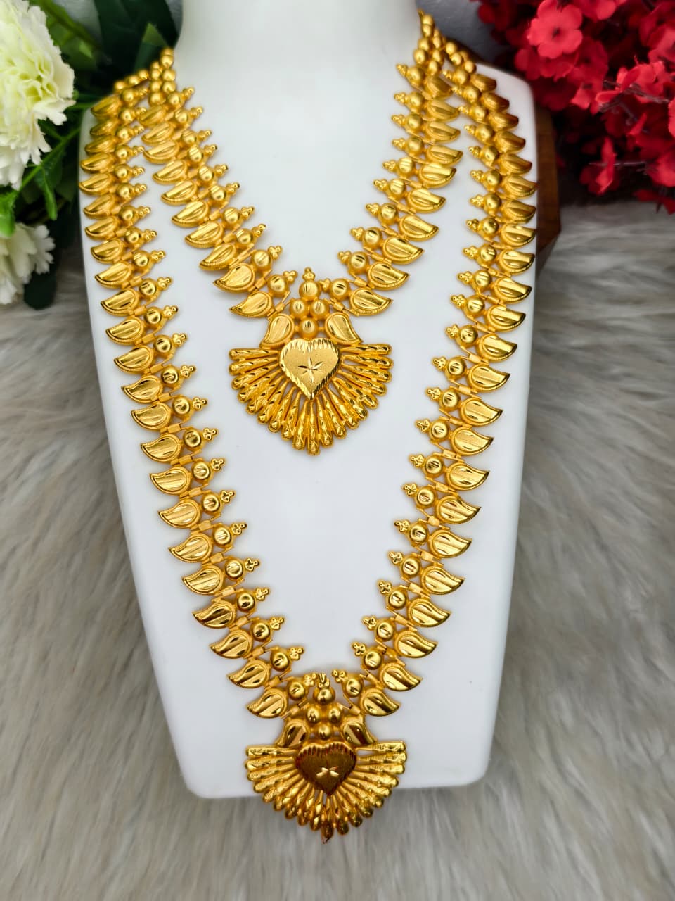 1 Gram Gold Plated Matte Finish Haram Necklace Combo for Women – Traditional Bridal Jewellery