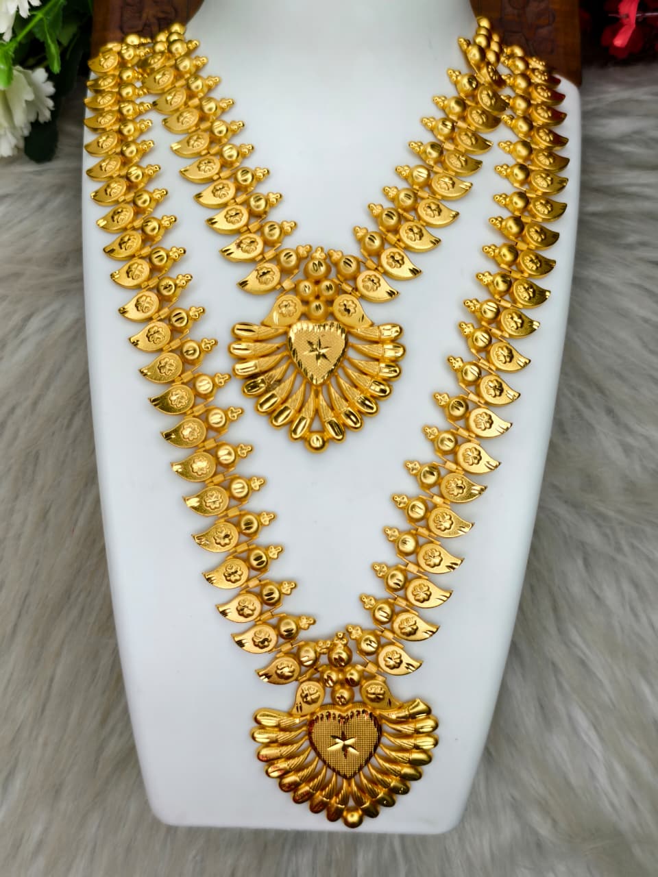 1 Gram Gold Plated Matte Finish Haram Necklace Combo for Women – Traditional Bridal Jewellery