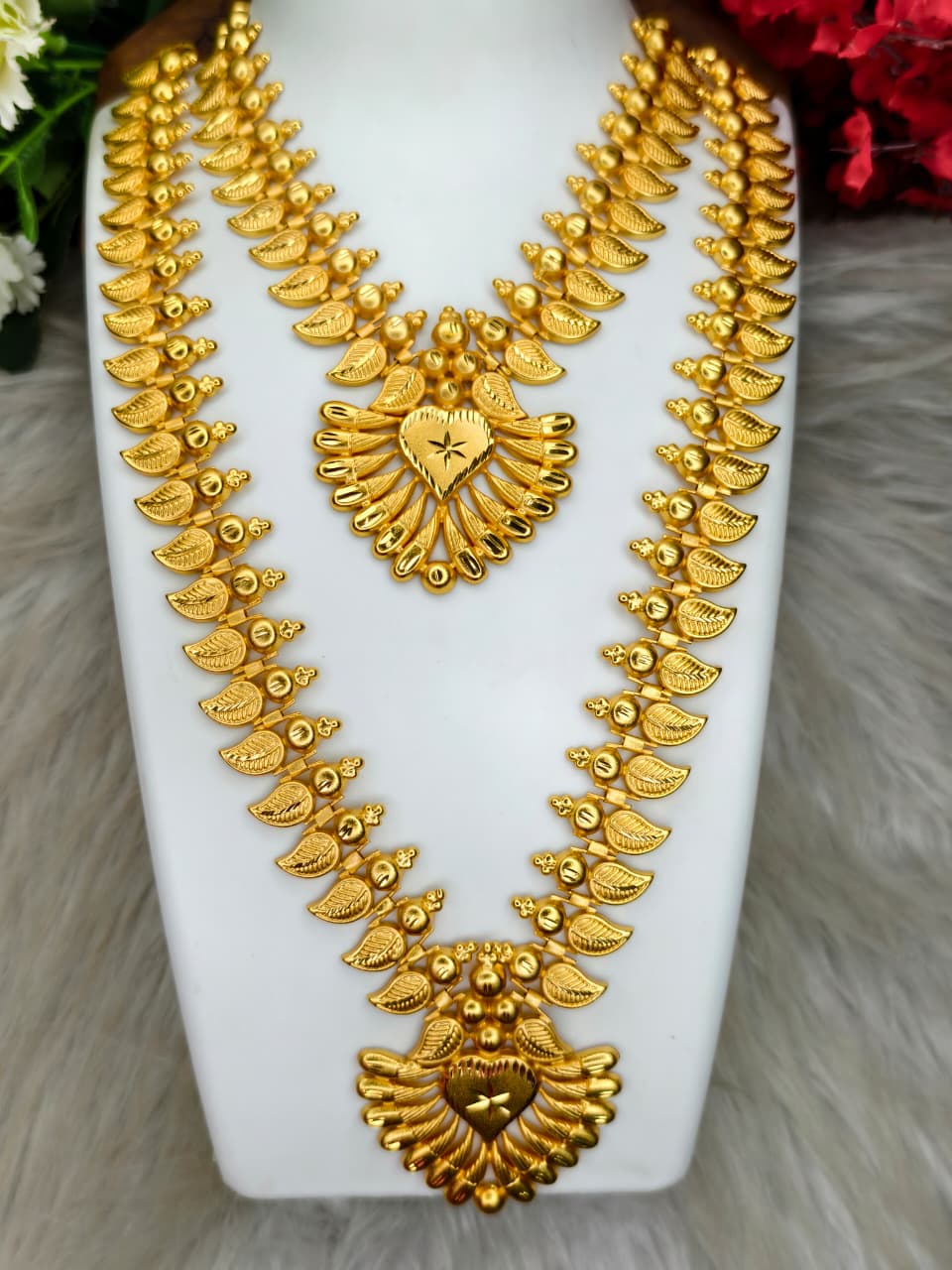1 Gram Gold Plated Matte Finish Haram Necklace Combo for Women – Traditional Bridal Jewellery