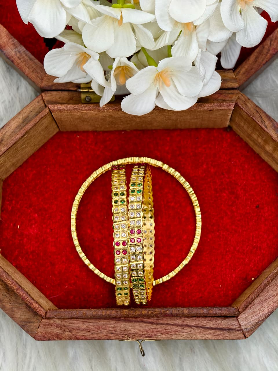 Traditional Impone Stone Bangles for Women – Premium Gold Look