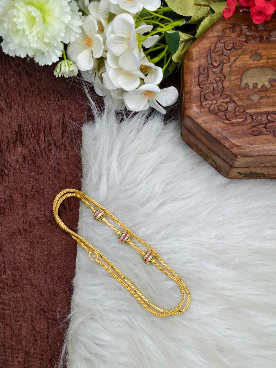 Foming Mugappu chain (1Gram Gold plated) Stone Ball  Model Real gold look