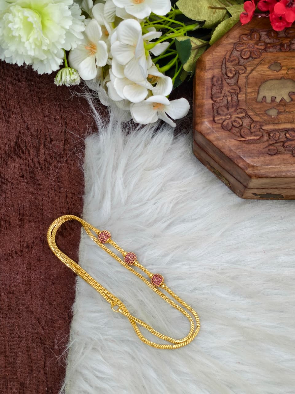 Foming Mugappu chain (1Gram Gold plated) Stone Ball  Model Real gold look