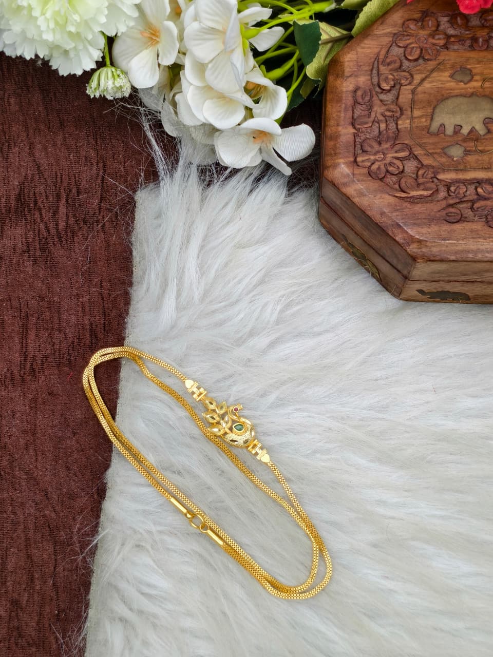 Foming Mugappu chain (1Gram Gold plated) peacock Design  Model Real gold looks