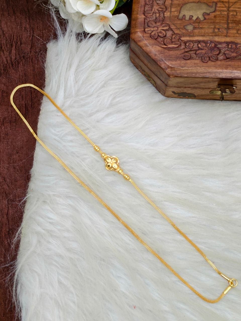 Foming Mugappu chain (1Gram Gold plated) plain Model Real gold looks