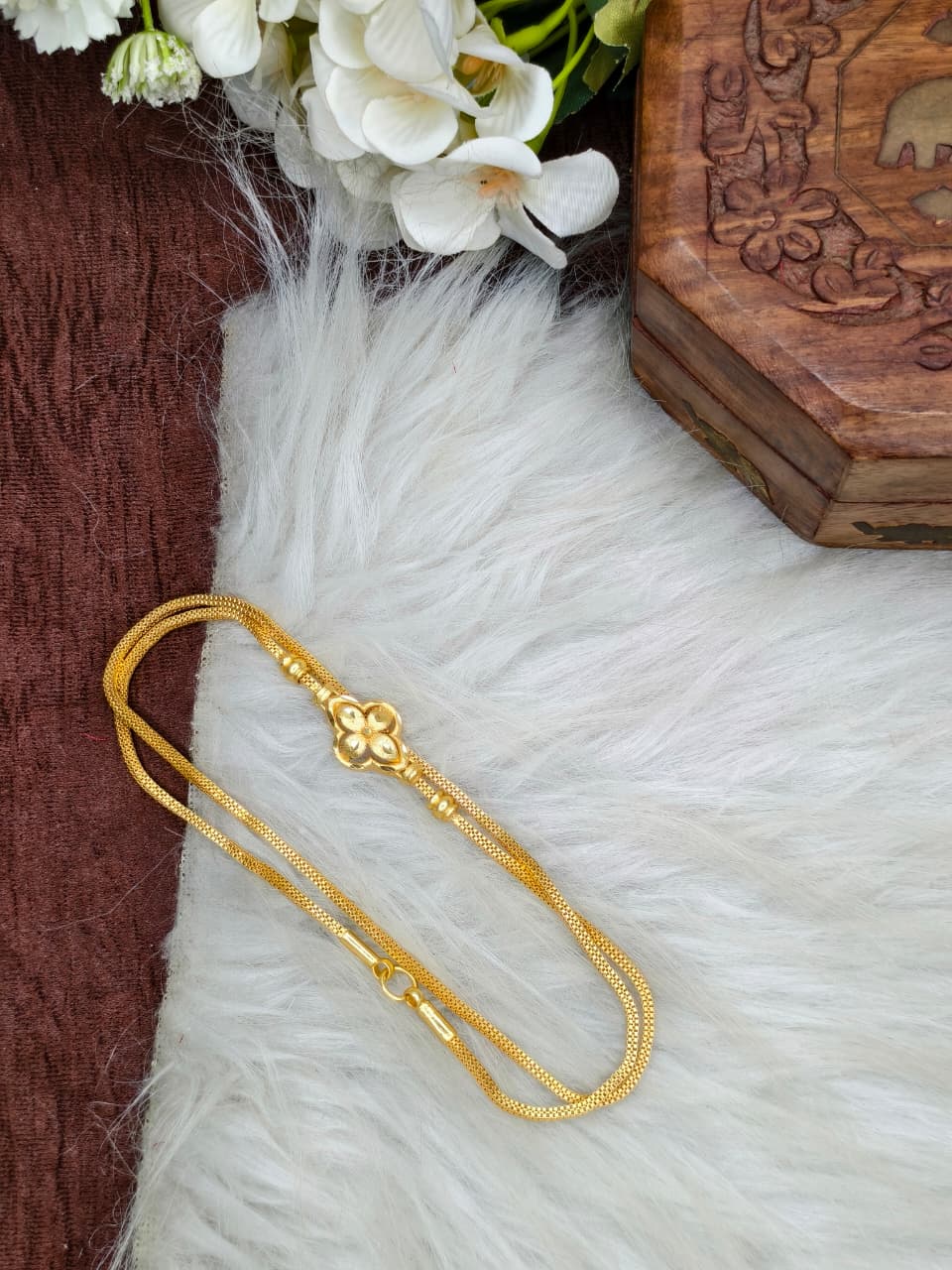 Foming Mugappu chain (1Gram Gold plated) plain Model Real gold looks