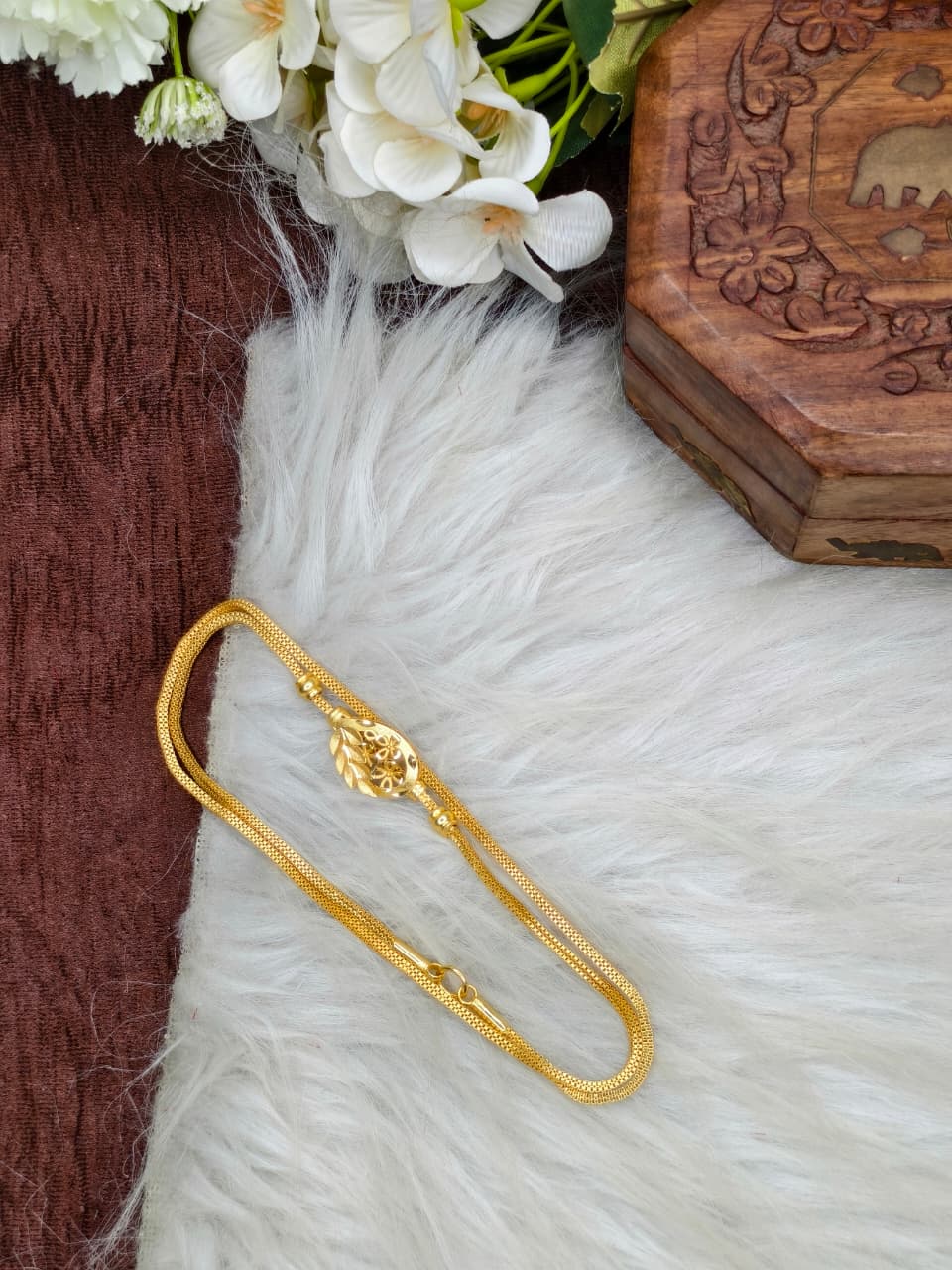 Foming Mugappu chain (1Gram Gold plated) plain Model Real gold looks