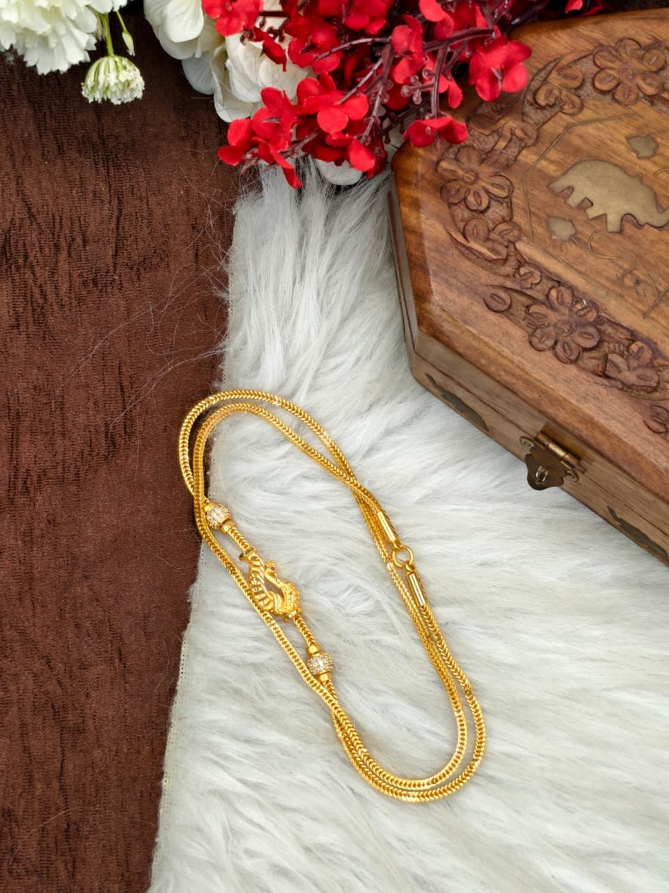 Foming Mugappu chain (1Gram Gold plated) Stone Model