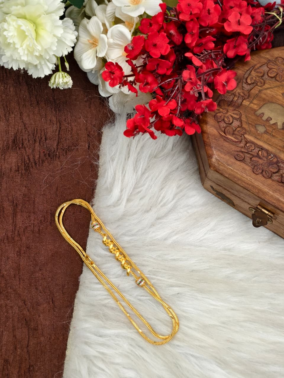 Foming Mugappu chain (1Gram Gold plated) Stone Model