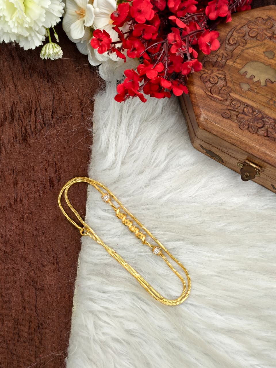 Foming Mugappu chain (1Gram Gold plated) Stone Model