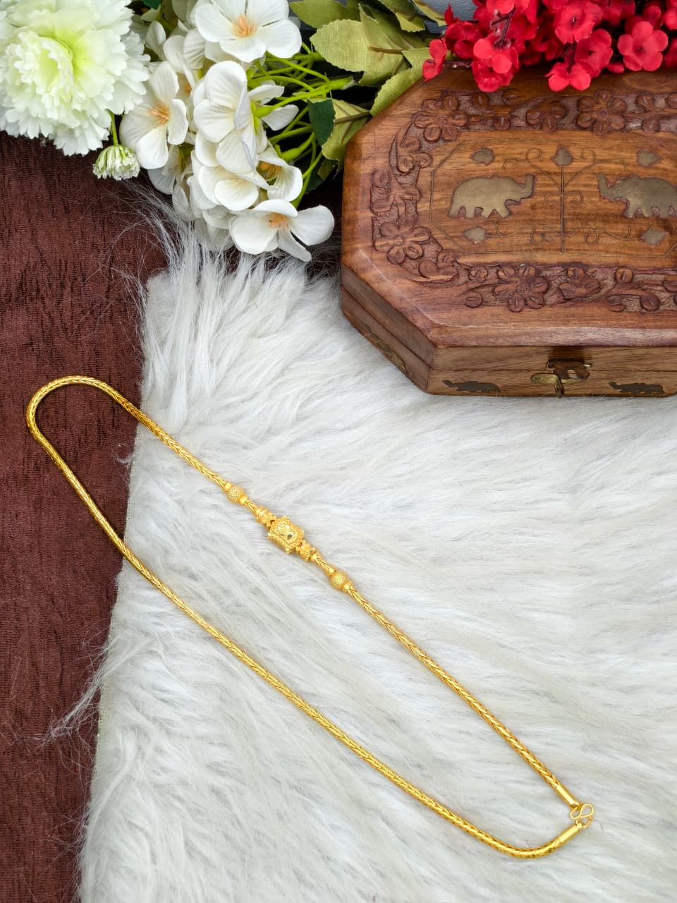 Foming Mugappu chain (1Gram Gold plated) Stone Model