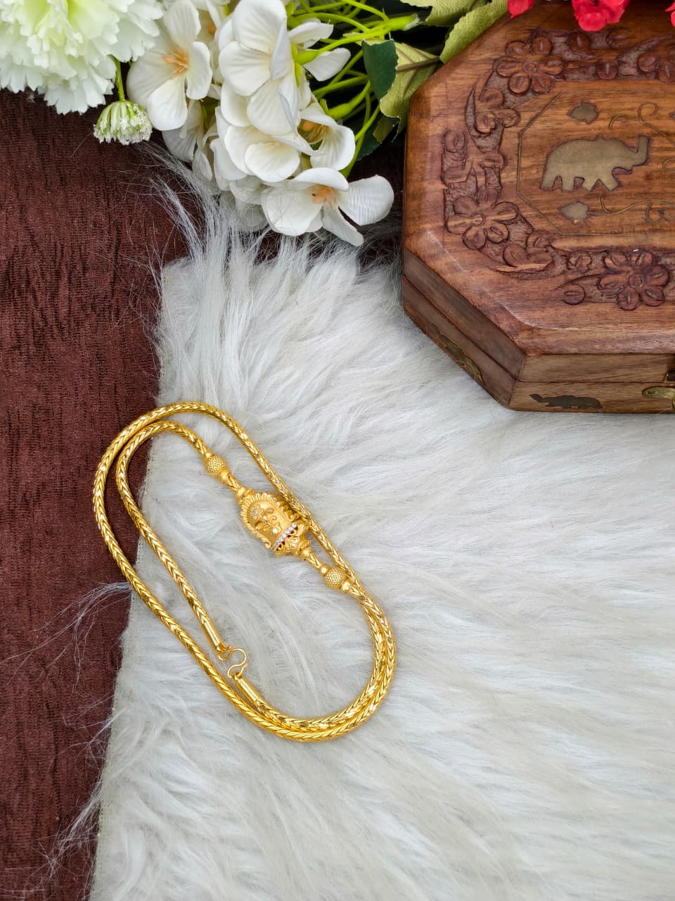 Foming Mugappu chain (1Gram Gold plated) Stone Model
