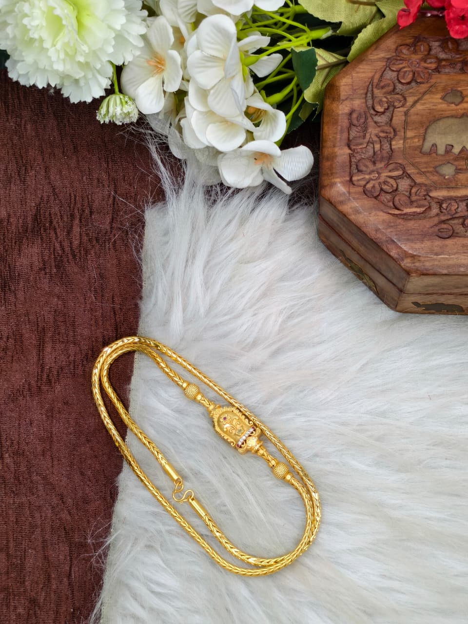 Foming Mugappu chain (1Gram Gold plated) Stone Model