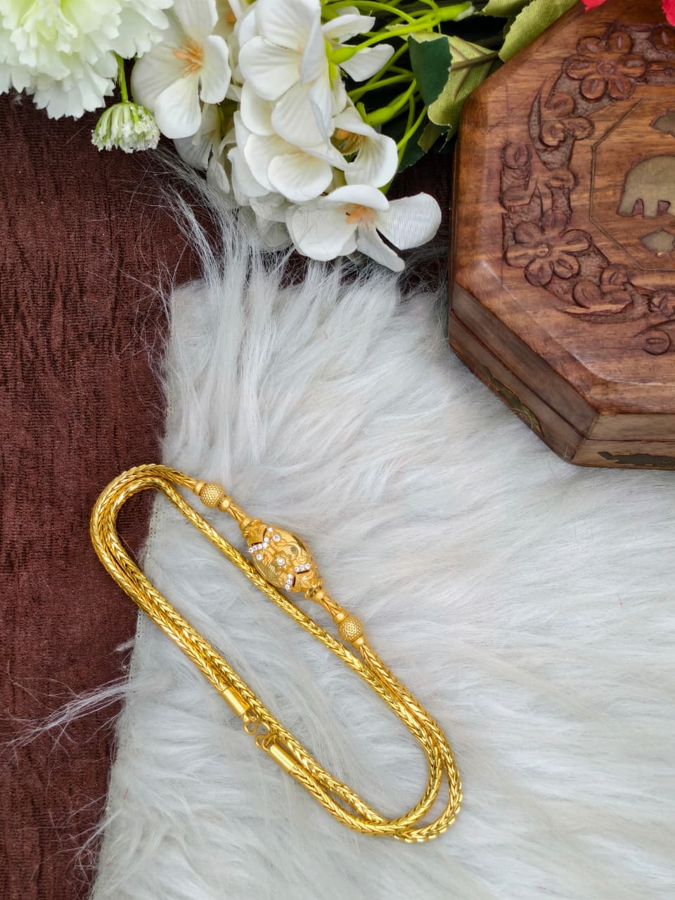 Foming Mugappu chain (1Gram Gold plated) Stone Model