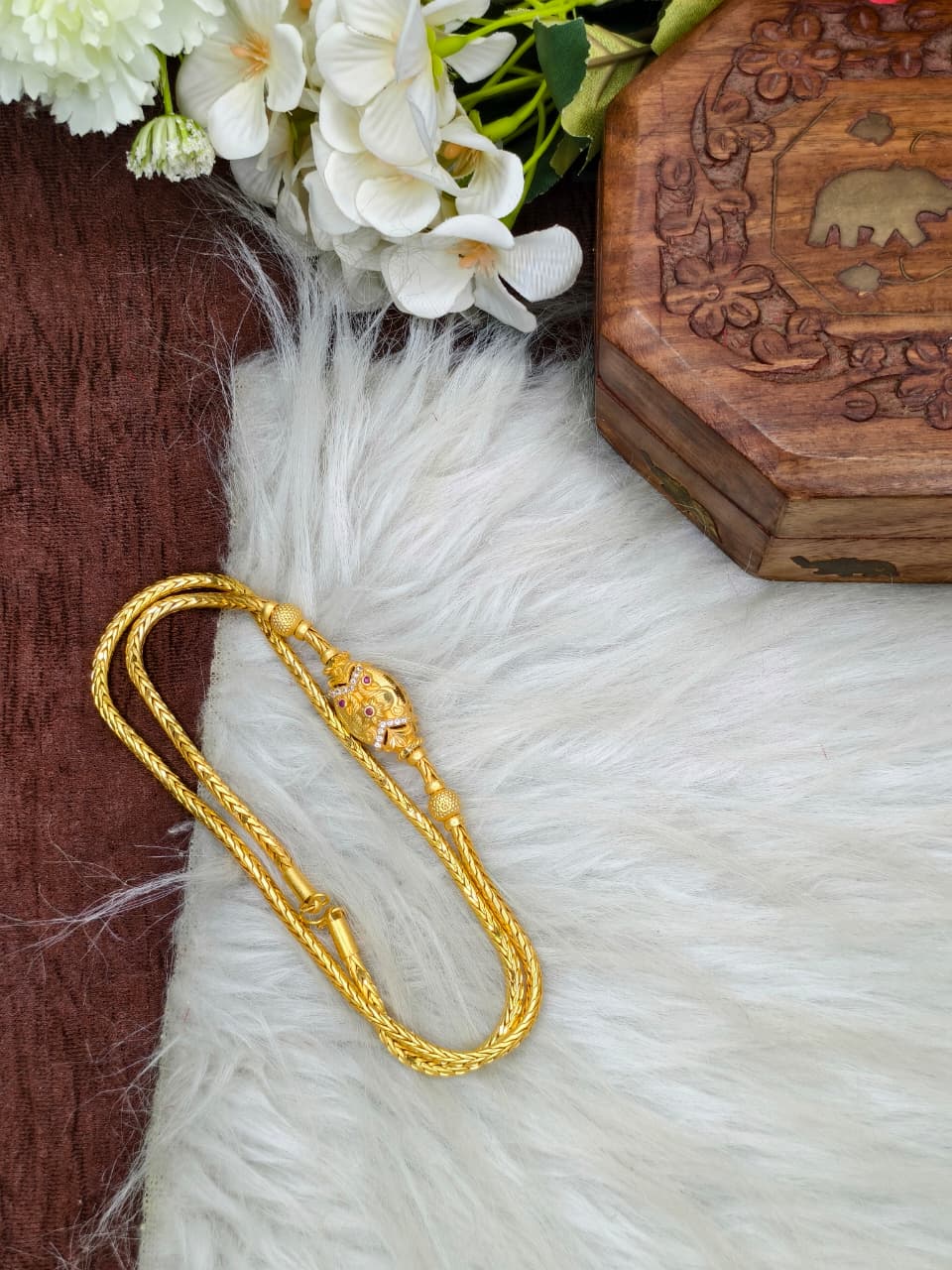 Foming Mugappu chain (1Gram Gold plated) Stone Model