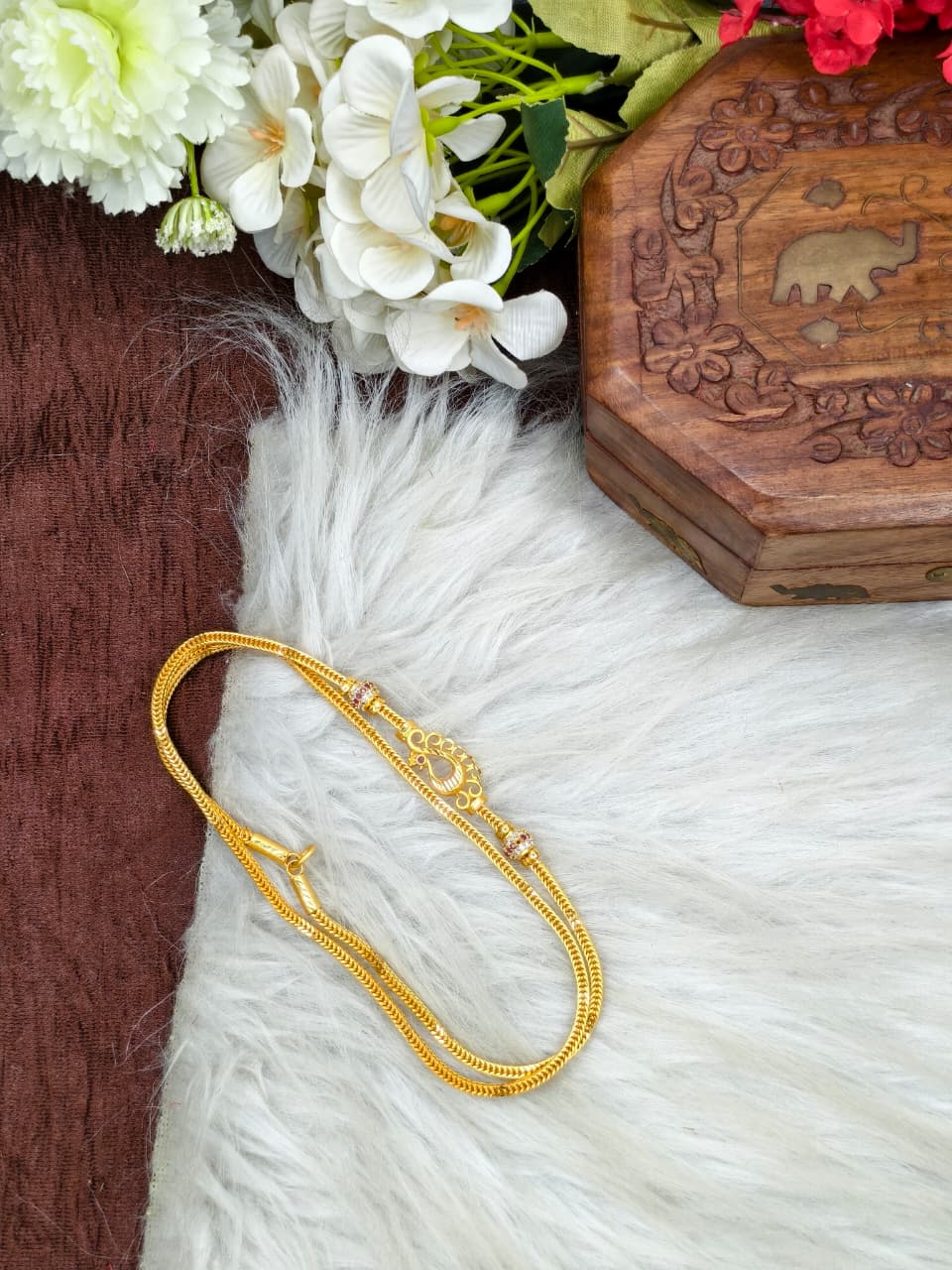 Foming Mugappu chain (1Gram Gold plated) Stone Model