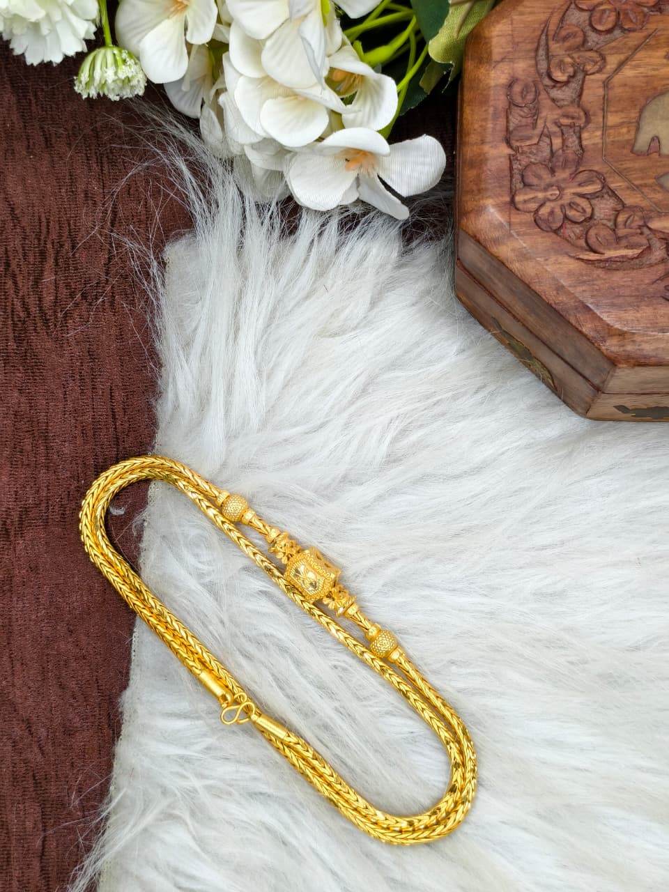 Foming Mugappu chain (1Gram Gold plated) Stone Model