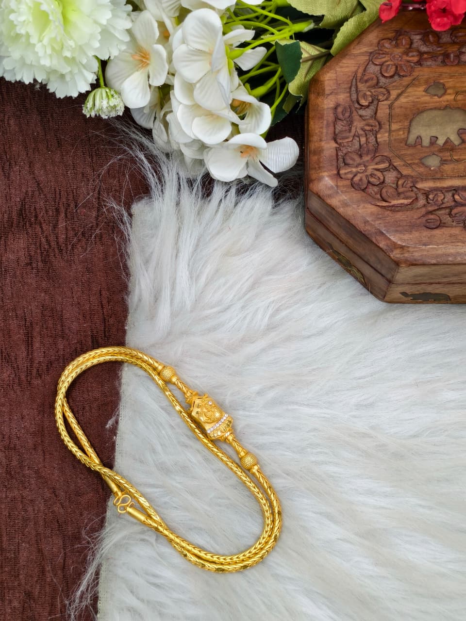 Forming Mugappu chain (1Gram Gold plated) Stone Model