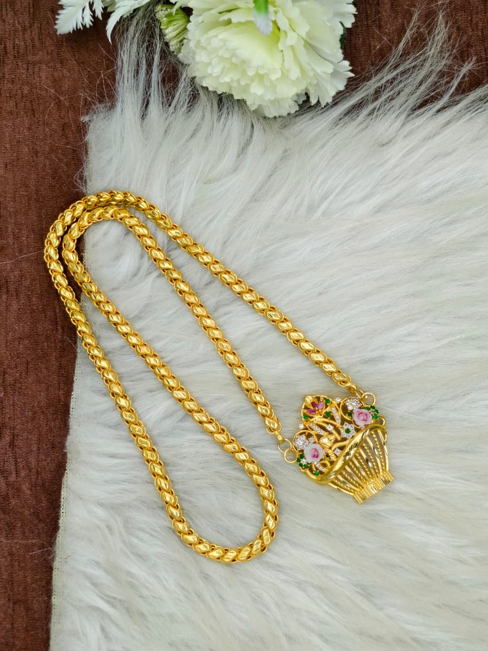 Elegant Basket Design Dollar Pendant – 1 Gram Gold Plated Sundari Chain Women Fashion Jewellery