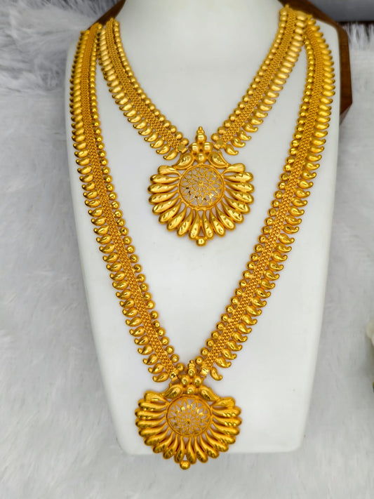 1 Gram Gold Plated Matte Finish Haram Necklace Combo for Women – Traditional Bridal Jewellery