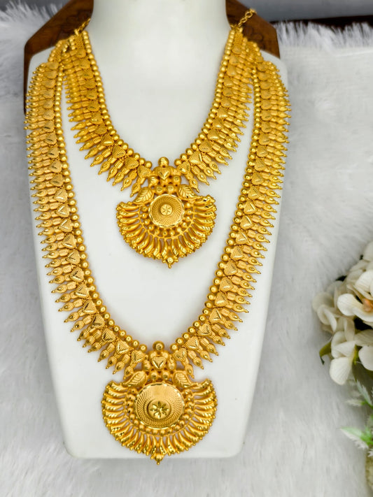 1 Gram Gold Plated Matte Finish Haram Necklace Combo for Women – Traditional Bridal Jewellery