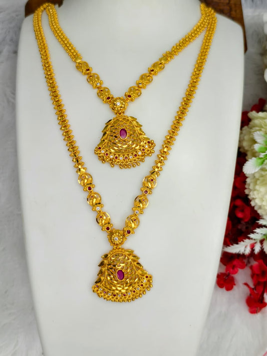 1 Gram Gold Plated Matte Finish Haram Necklace Combo for Women – Traditional Bridal Jewellery