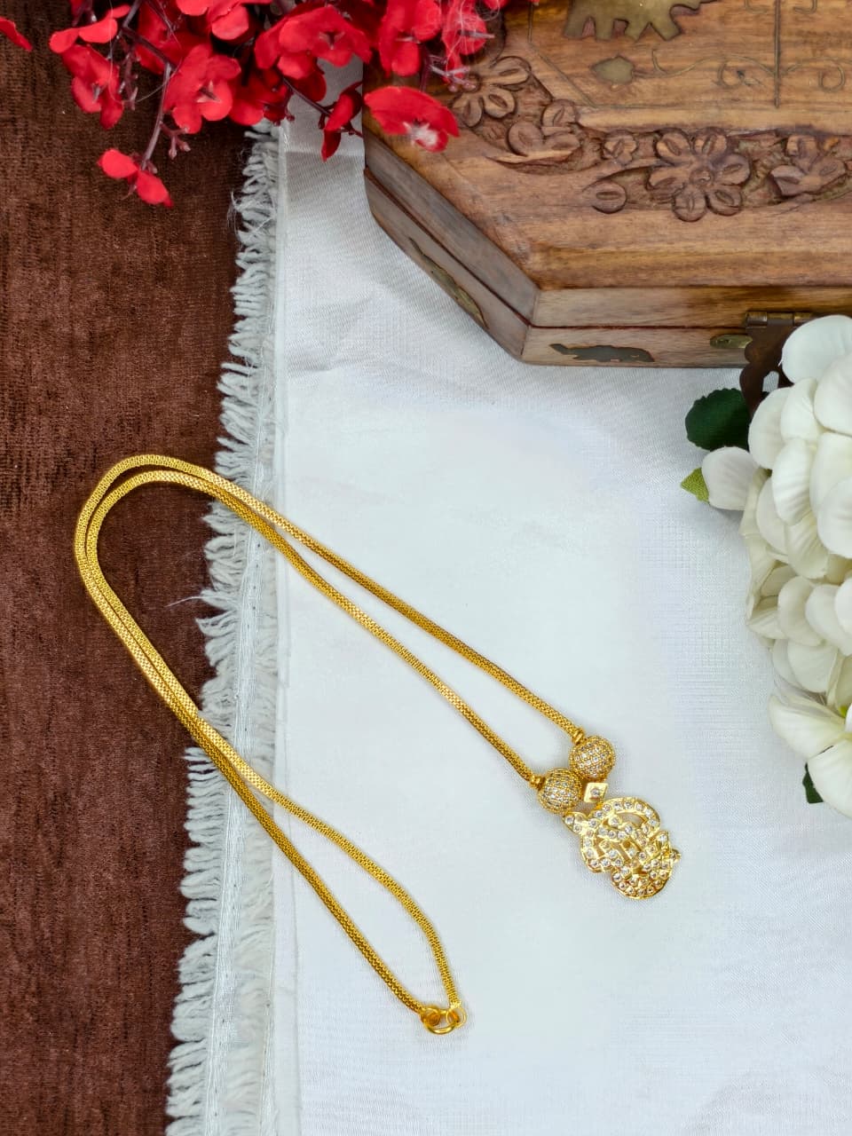 Micro OM Stone Box Dollar Chain Matte Finish Chain – Gold Plated Jewellery for Women