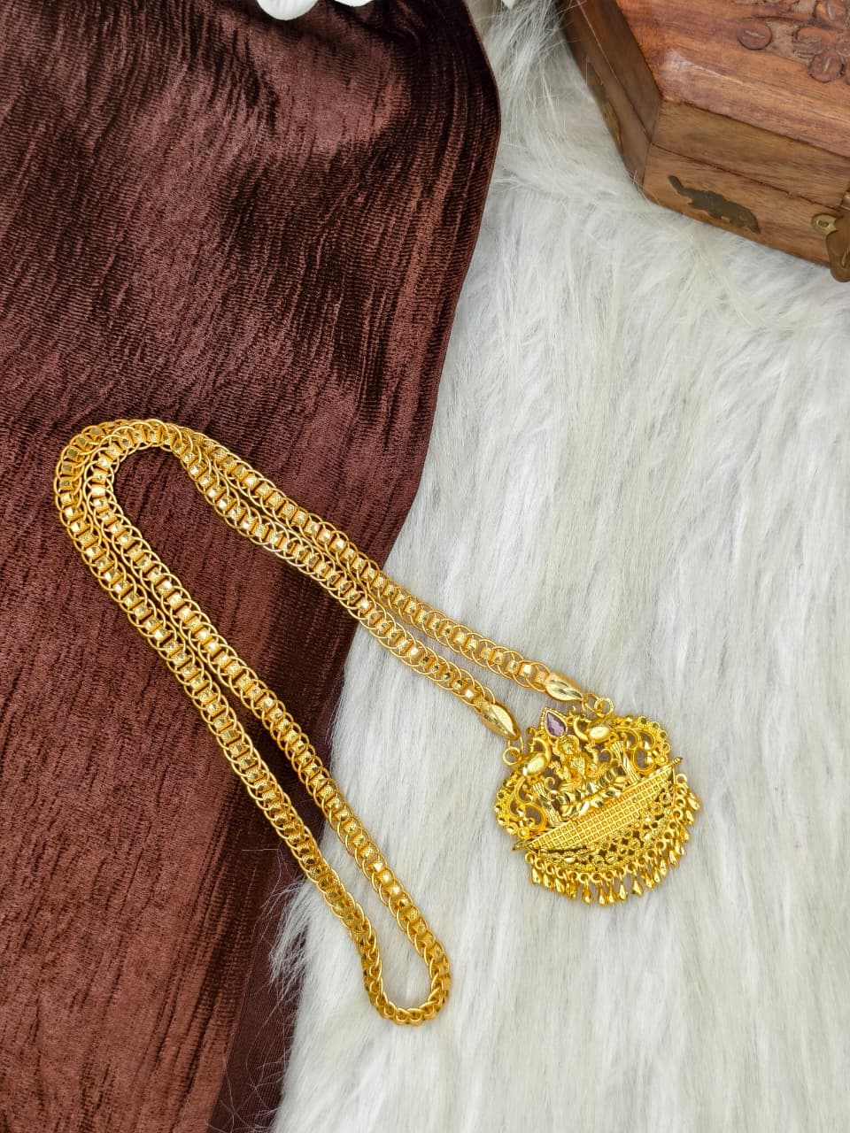 ✨ Stone Dollar Matte Finish Chain – Gold Plated Jewellery for Women✨